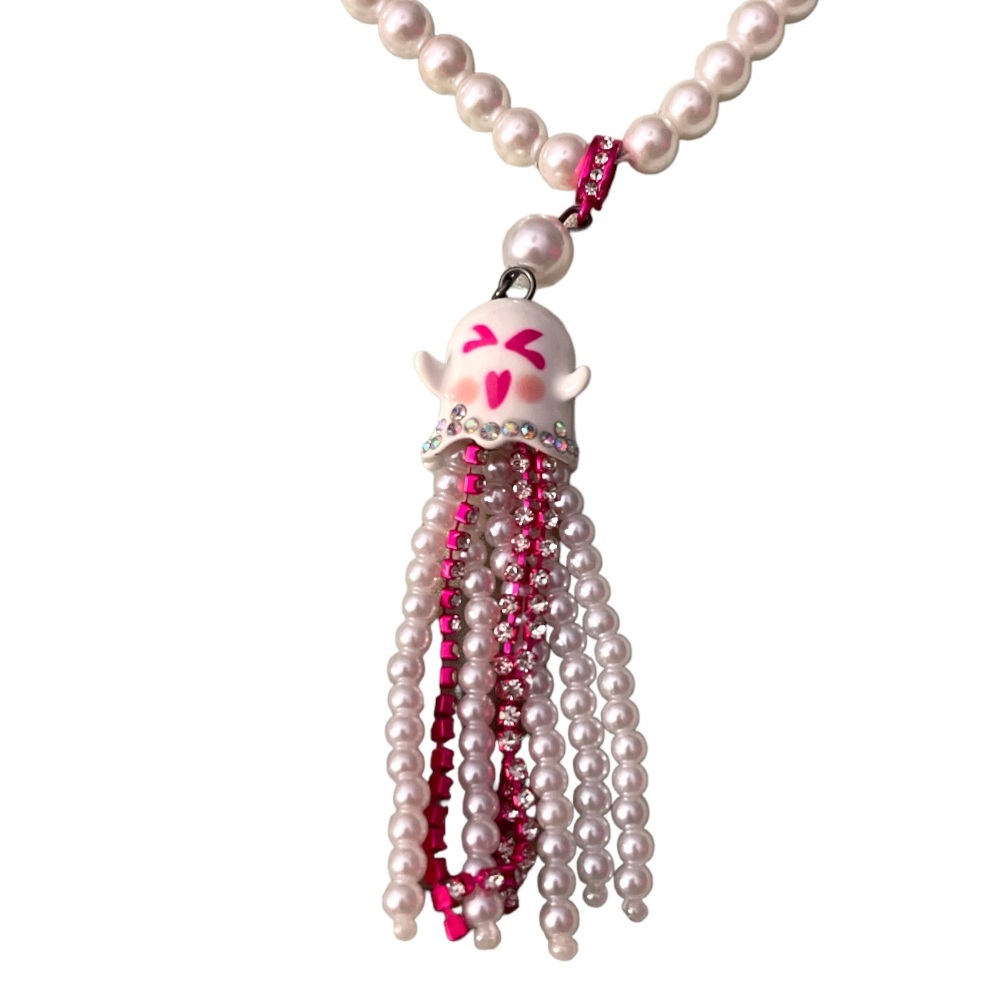 Betsey Johnson Ghost Fringe Pendant Long Necklace
Glow In The Dark White Fuchsia